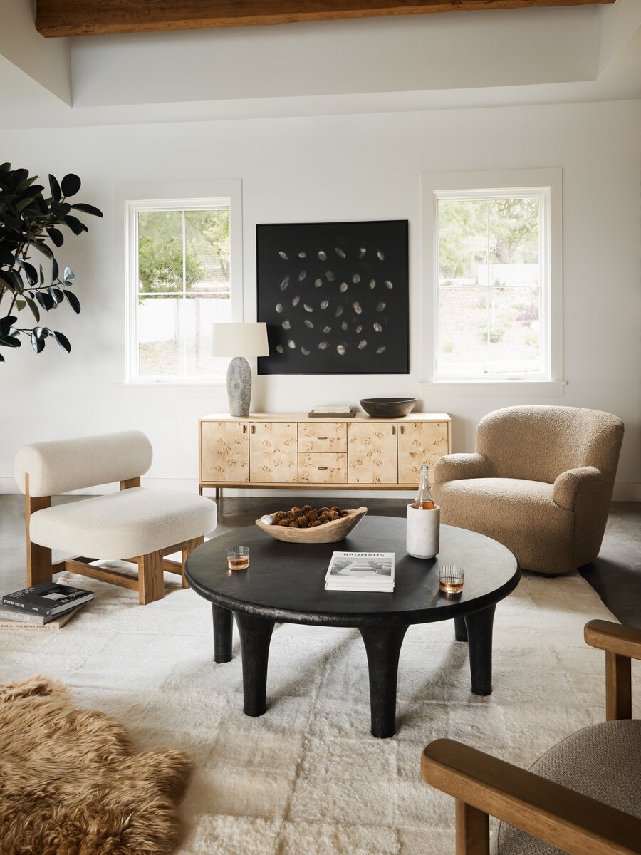 Found Wooden Bowl in a furnished living room